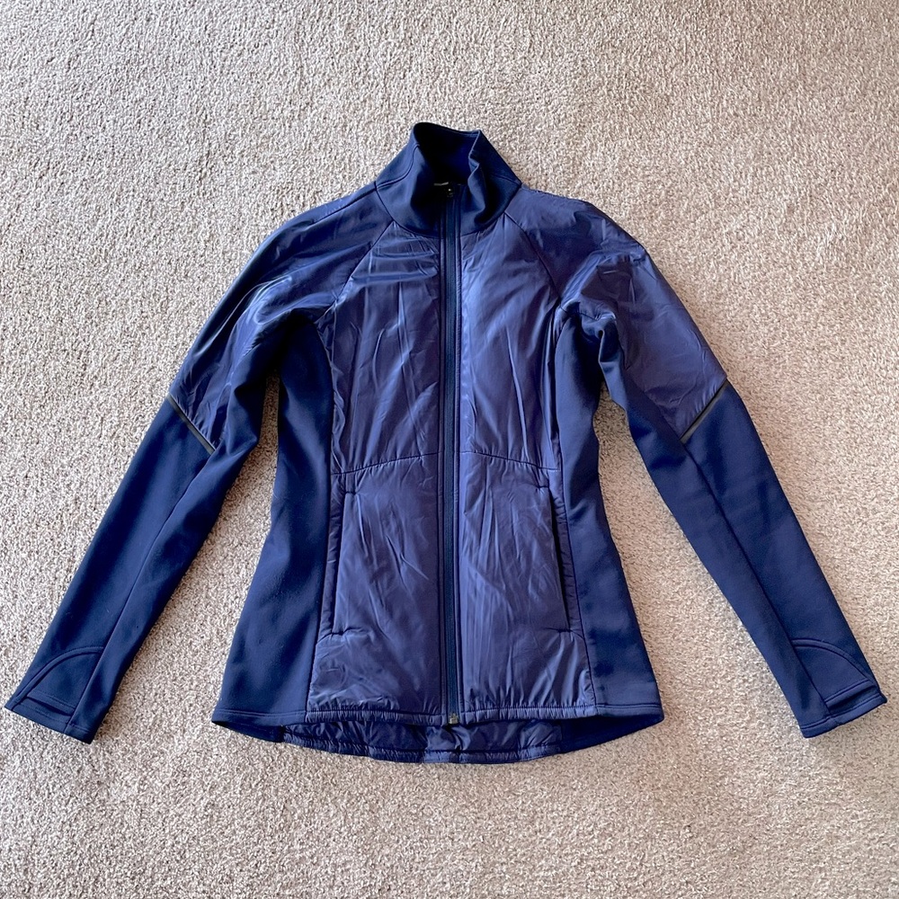 Athleta XS XXS blue navy insulated puffer jacket zip up scuba workout